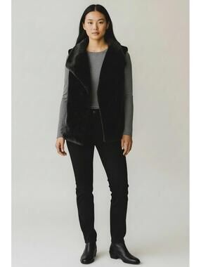 Philosophy Women’s Plush Solid Black Faux Fur Vest, Size Large